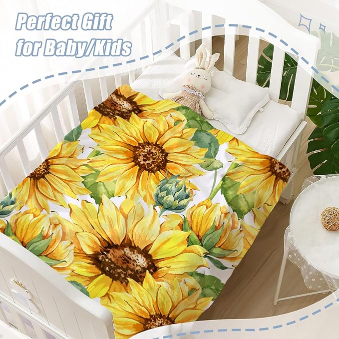 Neatee Living Sunflower Throw Blanket for Kids Small Spring Summer Floral Blanket Girls Boys Child Baby Bed Soft Fuzzy Plush Fleece Blanket Yellow Flower Couch Sofa Decorative Blanket 40x50