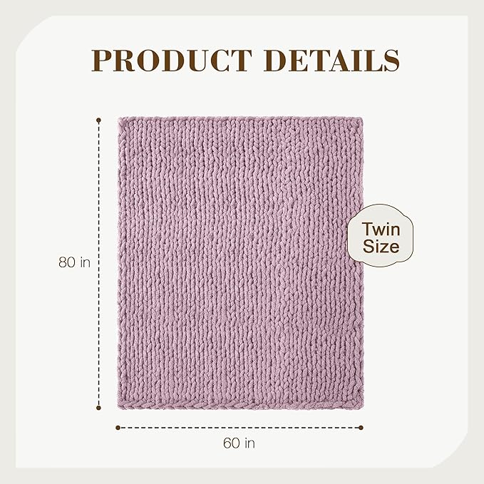 Carriediosa Chunky Knit Throw Blanket 60" X 80" Twin, 100% Hand Made Large Chenille Loop Yarn Soft Fluffy Throws for Couch Sofa Bed, Big Crochet Cozy Heavy Thick Cable Woven Blankets, Purple