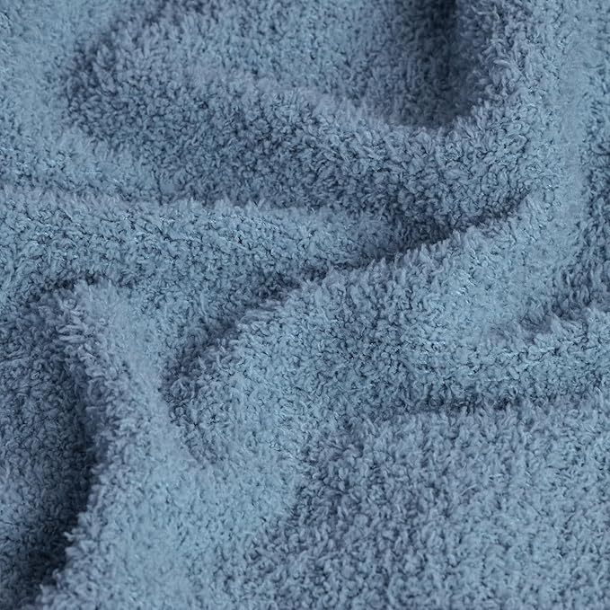 JOOJA Cream White Blanket Warm Queen Size Fuzzy Knitted Blanket, Oversized Luxury Bed Blankets, Soft Queen Blanket for Bed, Lightweight Plush Blanket Queen Size for Cozy Nights (Dusty Blue, 90x90)