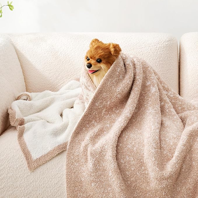 Snuggle Sac Beige Throw Blanket for Couch, Reversible Super Soft Warm Blankets Cozy Knit Blanket Fuzzy Plush Lightweight Throws for Sofa, Bed, Picnic, Ombre Beige, 50 x 60 inches