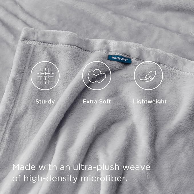 Bedsure Bedding Fleece Blanket for Girls and Boys - Soft Cozy Cute Small Throw Blankets for Travel, 43x55 Inches, Light Grey