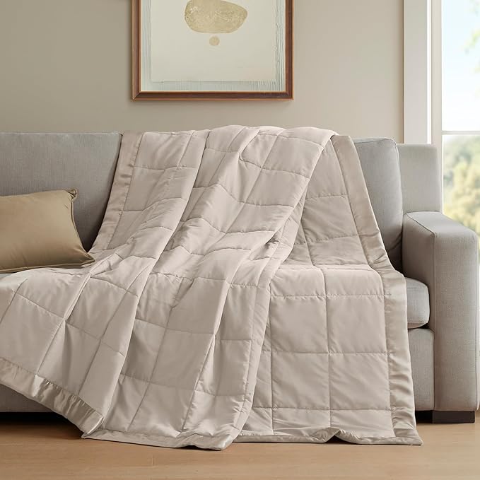 Madison Park Windom Down Alternative Blanket, Premium 3M Scotchgard Moisture Wicking Treatment, Lightweight and Soft Bed Cover For All Season, Satin Trim, Grey Full/Queen