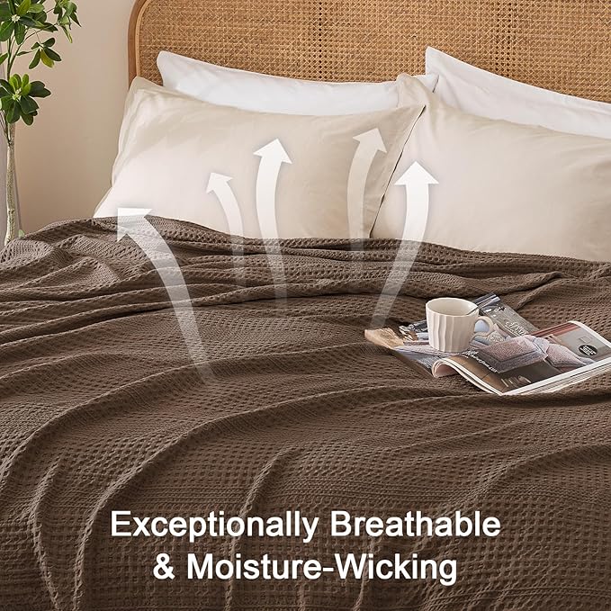 PHF Lightweight Waffle Weave Blanket King Size, Breathable & Ultra Soft, 104"x 90" Soft & Cozy Thin Blanket, Perfect for Summer & Hot Sleepers, Bed, Home Decor - Cocoa Brown