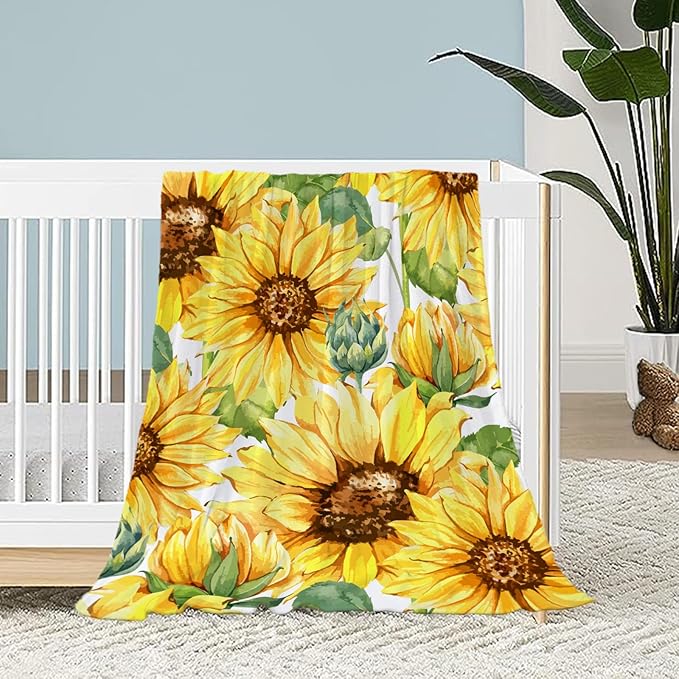 Neatee Living Sunflower Throw Blanket for Kids Small Spring Summer Floral Blanket Girls Boys Child Baby Bed Soft Fuzzy Plush Fleece Blanket Yellow Flower Couch Sofa Decorative Blanket 40x50