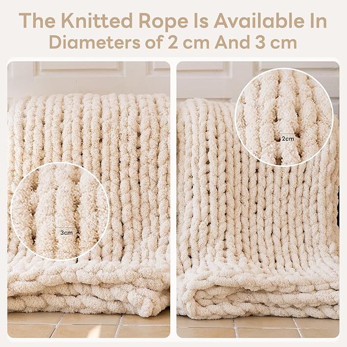 Chunky Knit Blanket – Heavyweight 7.99 lbs & 3cm Ultra-Thick Yarn Upgrade |Luxury Size Throw, Woven Rope for Couch, Bed, Sofa | Machine Washable – Cozy Home Decor & Gift