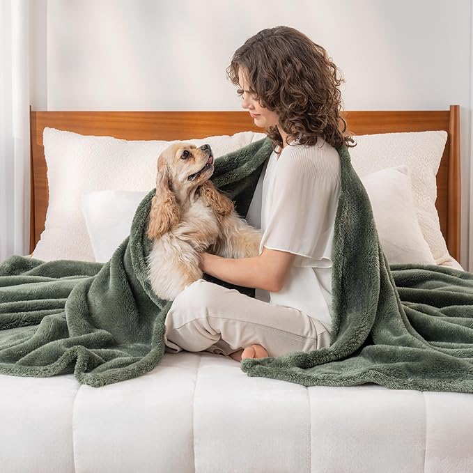 Berkshire Blanket Classic Extra-Fluffy™ Plush Blanket King Size, Soft Fuzzy Fluffy Long Hair Blanket for Couch Sofa Bed, Dark Sage Green, 90x108 Inches