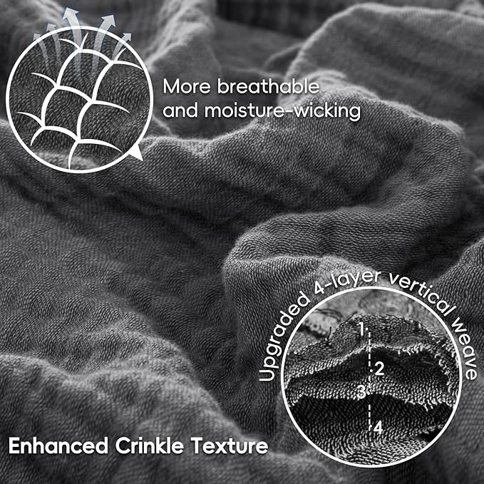 PHF 100% Cotton Muslin Blanket Twin Size 66" x 90", 4-Layer Lightweight and Breathable Blanket for Summer, Luxuriously Soft Gauze Bedding for Bed, Natural Minimalism Style, Ideal Gift, Greyish Black