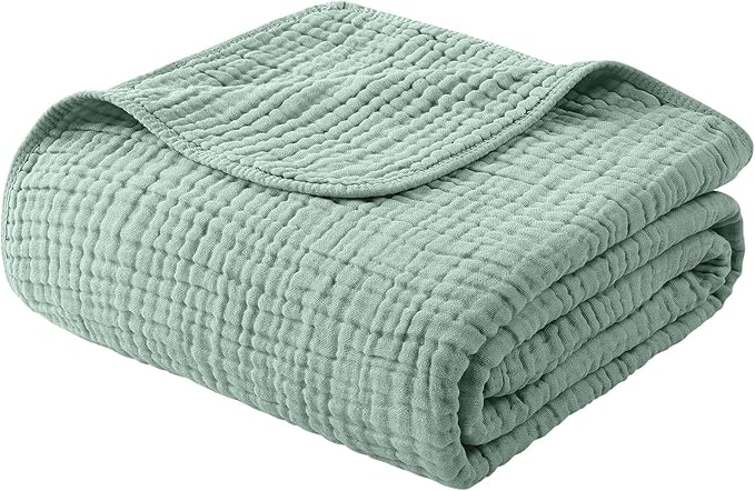 Yoofoss Muslin Blanket 100% Cotton Large Twin Size 60" x 80" for Bed Couch Summer Gauze Blanket for Adults Lightweight and Breathable Dark Green