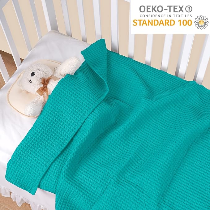 PHF Pre-Washed Cotton Waffle Weave Blanket Baby Size,Snag Proof Throw for Spring Summer,Lightweight Breathable 30x40,Oeko-TEX Certified for Bed,Machine Washable, Home Decor Gift,Teal