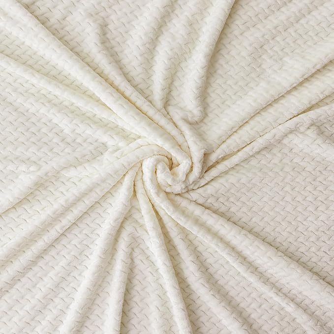 Oversized King Fleece Blanket 120x120 Inches, Seamless Soft Cozy 3D Jacquard Flannel Blanket 10'x10' Extra Large for Bed, Sofa, Couch, Travel & Camping, California King Throw,Ivory Leaf