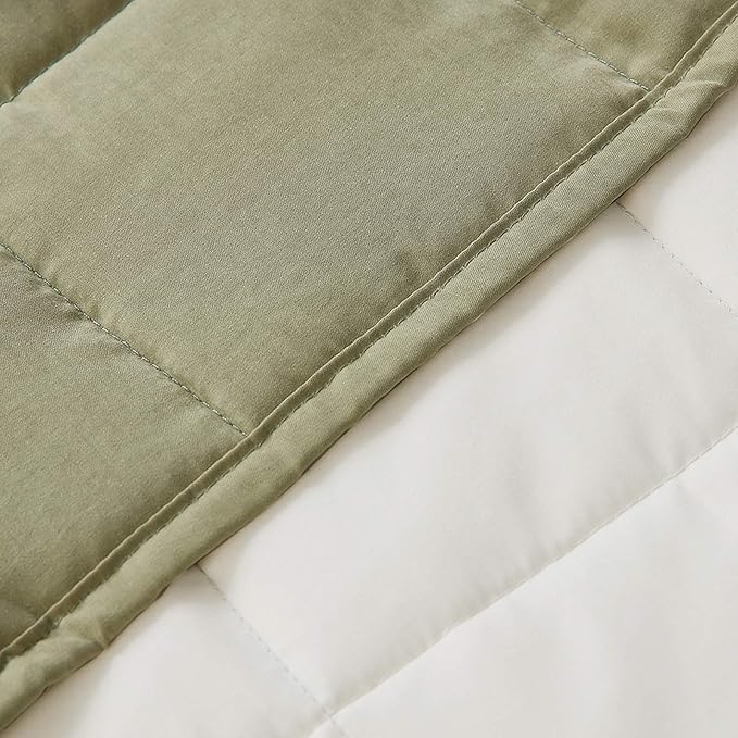 YnM Weighted Blanket — Cotton/Polyester Fabric with Premium Glass Beads (Avocado/White Reversible, 60''x80'' 20lbs), Suit for One Person(~190lb) Use on Queen/King Bed