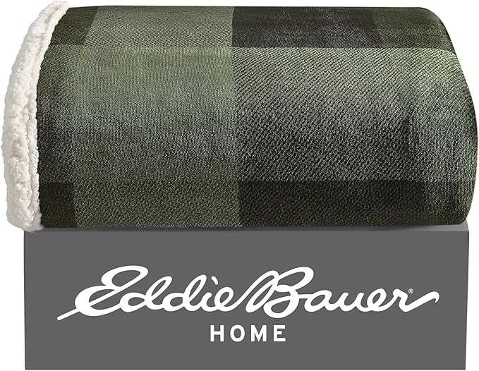 Eddie Bauer - Blanket, Super Soft Reversible Sherpa & Brushed Fleece Bedding, Throw Blankets for Couch, Ideal for Lounging (Pine Plaid)