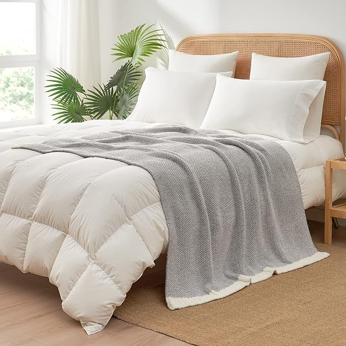 Snuggle Sac Heather Throw Blanket for Couch, Reversible Super Soft Blankets Warm Cozy Knit Fuzzy Plush Lightweight for Sofa, Bed, Camping, Picnic (Heather Grey, Throw(50"x 60"))