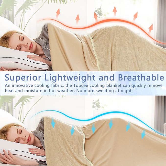 Topcee Cooling Blanket (90"x90"Queen Size) for Night Sweats Absorbs Heat to Keep Adults Cool on Warm Nights, Q-Max 0.5 Cooling Blankets for Hot Sleepers, Ultra-Cool Lightweight Blanket for Bed