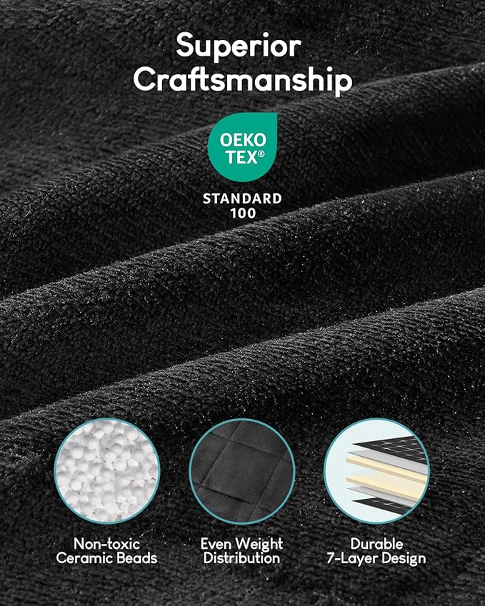 Cottonblue Weighted Blanket 20lbs for Queen Ded - Ultra Soft, Cozy Comfort Sherpa Blanket for Relax and Sleep, Heavy Bed Blankets with Cemaric Beads, 60x80 Inches,Black