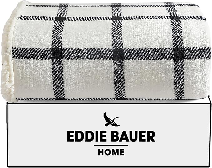 Eddie Bauer - Blanket, Super Soft Reversible Sherpa & Brushed Fleece Bedding, Throw Blankets for Couch, Ideal for Lounging (Bunkhouse Beige/Charcoal)