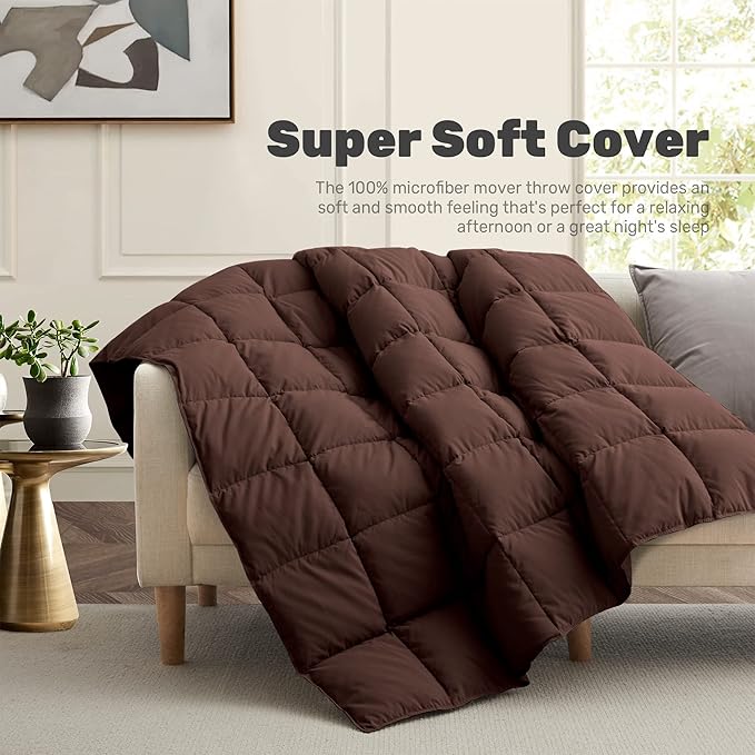 Soft Lightweight Down Blanket for Bed Sofa Couch Indoor and Outdoor Use, Warm and Fluffy Throw Blanket, Chocolate, King Size (108"X88")