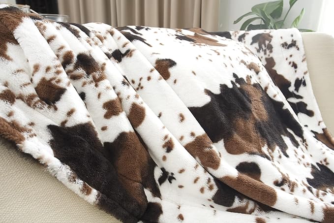 NativeSkins Cow Print Blanket Large (5.0 x 6.7 ft) - Cozy Cow Blanket Western Throw, Fluffy Fur Throw for Sofa, Plush and Warm