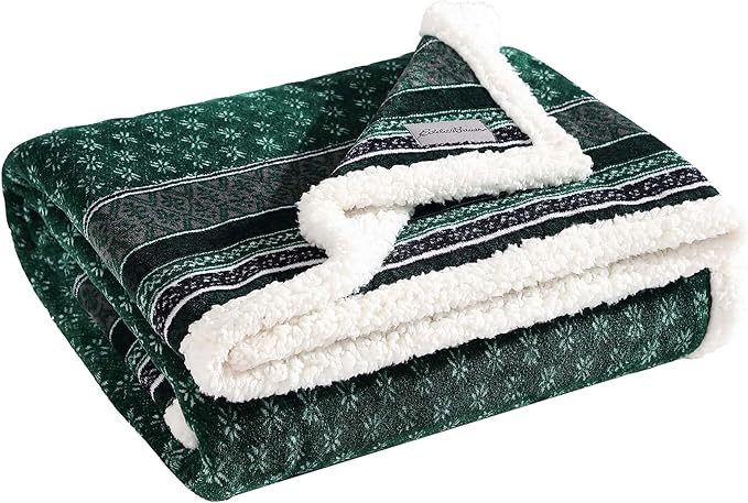Eddie Bauer- Throw Blanket, Reversible Sherpa Fleece Bedding, Home Decor for All Seasons (Fair Isle Green, Throw)