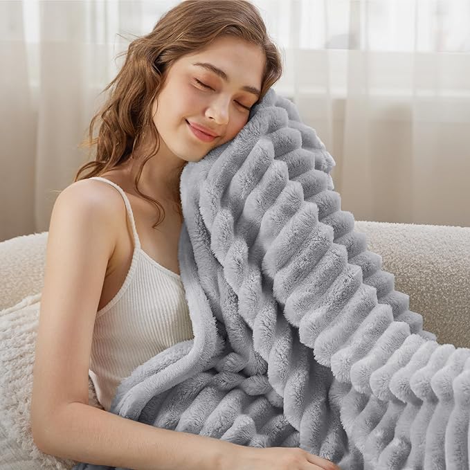 Bedsure Twin Blanket for Couch - GentleSoft Cozy Soft Blankets for Women, Cute Small Fleece Throws for Girls, Light Grey, 60x80 Inches