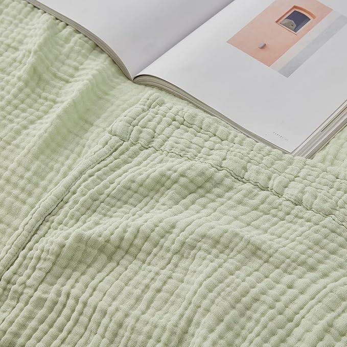 EMME Cotton Throw Blanket for Couch Soft Muslin Blankets 50"x60" Lightweight Breathable Blanket All Season Gauze Blanket, Mint Green