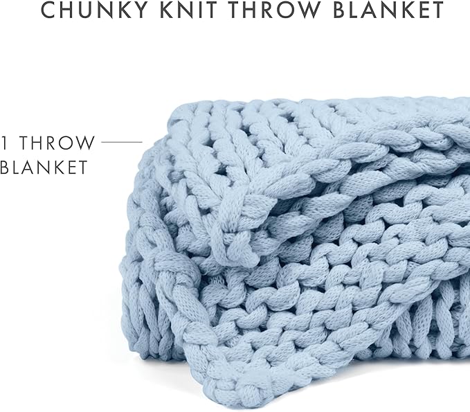 Linen Market Beddings Oversized Chunky Knit Throw Blanket-100% Ultra-Soft Acrylic Hypoallergenic - 47'' x 59'' Cozy Home Accent for Snuggling, Lounging, and Stylish Décor (Light Blue)