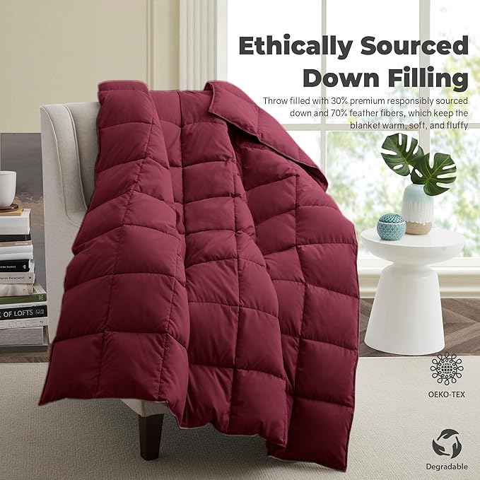 Soft Lightweight Down Blanket for Bed Sofa Couch Indoor and Outdoor Use, Warm and Fluffy Throw Blanket, Red, Queen Size (90"X88")