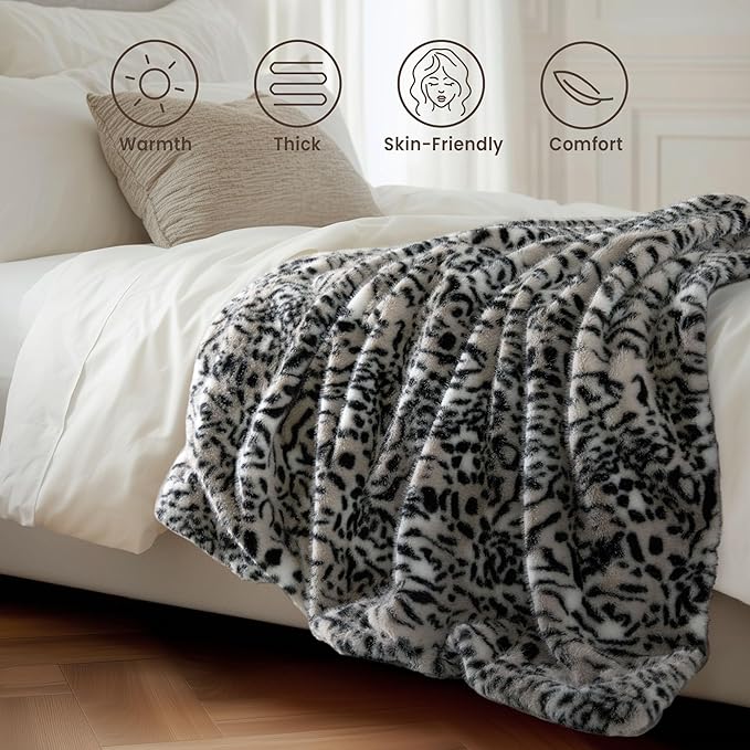 Luxury Faux Fur Heated Blanket Electric Throw - Tiger Print Ultra Soft Thick Warm Heated Blanket, 6 Heating Levels & 12 Hours Auto-Off, ETL Certified, Washable, Luxurious Gifts, 50''x60''