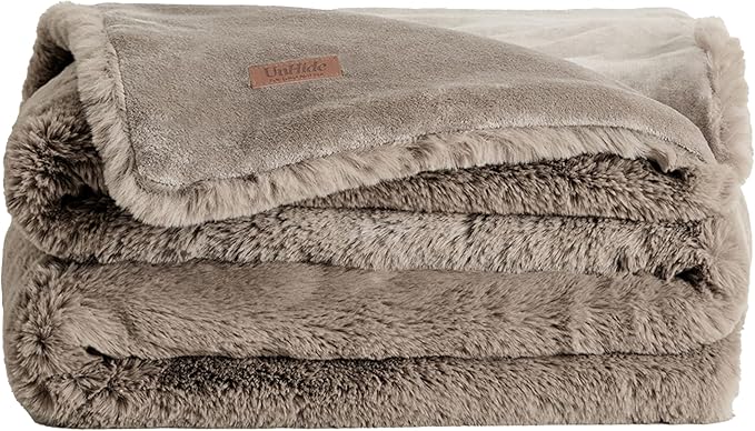 UnHide Marshmallow - Faux Fur Blanket - Heavy Weight, Extra Soft Blanket - Made from Recycled Materials - Machine Washable - Medium (60" x 80") - Taupe Ducky