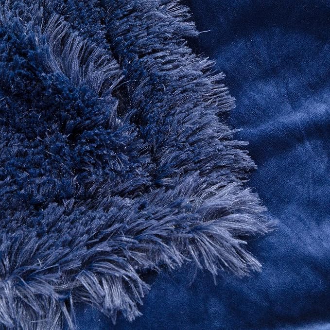 YUSOKI Twin Size Faux Fur Throw Blanket(Navy Blue,60" x 80"),Whithout Pillows,Winter Lightweight Plush Fuzzy Soft Cozy Microfiber Comfy Bed Blanket for Women Kids Girls Couch Sofa Washable