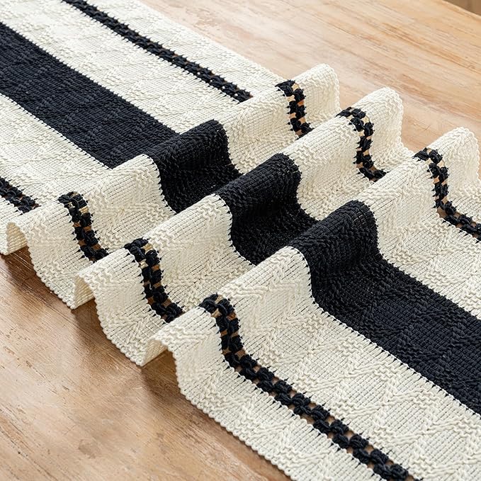 Fancy Homi Black Table Runner 48 Inches Long Boho Macrame Table Runner for Home Decor, Farmhouse Table Runners with Tassels for Party Bohemian Rustic Bridal Shower Dining Decor 12x48 Inches