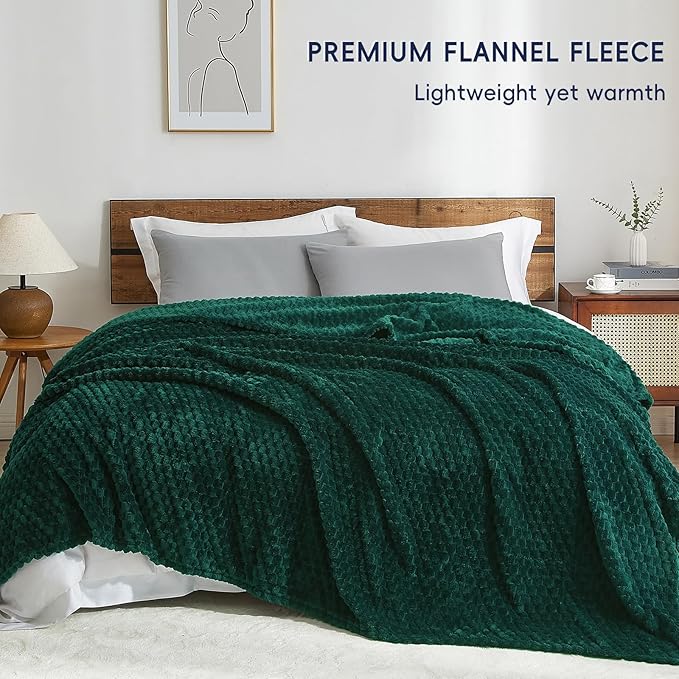 PHF Ultra Soft Flannel Fleece Blanket Queen Size, Lightweight 3D Jacquard Fleece Blanket, No Shedding, No Pilling, Luxury 340GSM Aesthetic Fluffy Cozy for Bed Room Decor, 90"x90", Teal