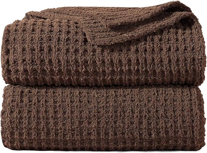PHF Chenille Waffle Knit Blanket Twin Size- Plush Warm & Cozy 60" x 80" Ultra Soft Blanket- Chunky Fluffy Waffle Bedding for Home Decor - Cocoa Brown