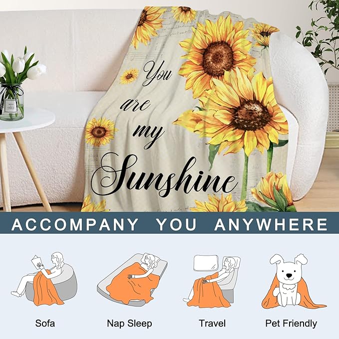Neatee Living Sunflower Decorative Throw Blanket Twin Size Spring Summer Floral Blanket for Couch Sofa Bed Soft Cozy Fleece Blankets Yellow Flower Home Decoration Blanket Gift for Women 60x80