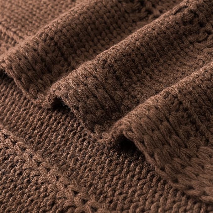 RECYCO Cable Knit Brown Throw Blanket for Couch, Super Soft Warm Cozy Decorative Knitted Throw Blanket 2.3LB for Bed, Sofa, Chair 50"x60"