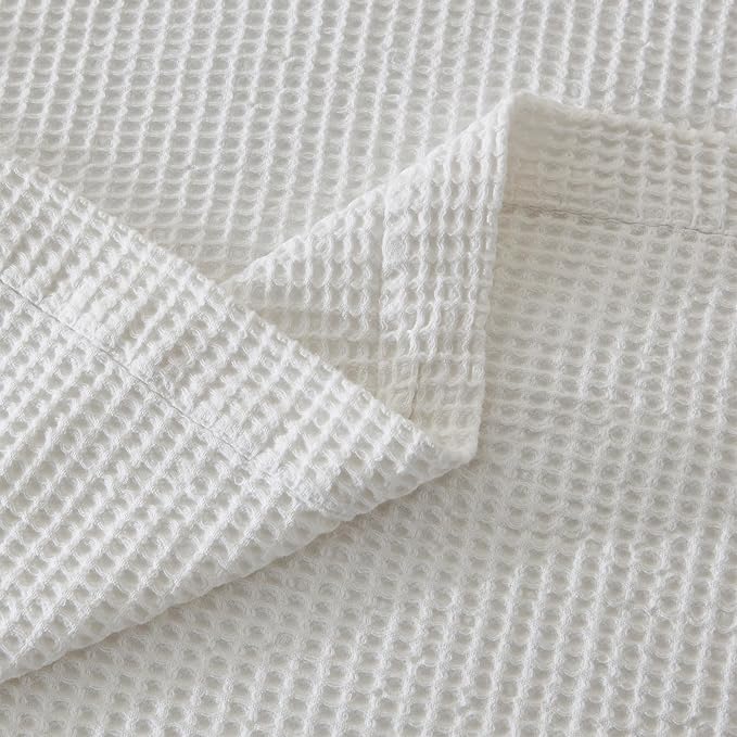 100% Cotton Blanket for King Size Bed - White Waffle Weave Lightweight Summer Bed Blanket - 102x90in Prewashed Breathable, Woven, Layering Blanket (King, White)
