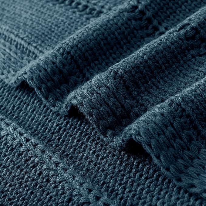 RECYCO Cable Knit Navy Blue Throw Blanket Twin Size for Couch, Super Soft Warm Cozy Decorative Knitted Throw Blanket 3.6LB for Bed, Sofa, Chair Large 60"x80"