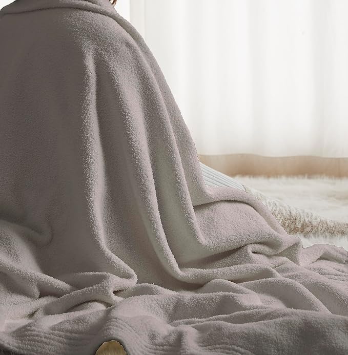 R.SHARE Grey Throw Blanket 50x70 Inch Reversible, Feather Knit Microfiber Soft Comfy Cozy Lightweight Fluffy Fuzzy Warm Cute for Couch Sofa Chair Bed Home