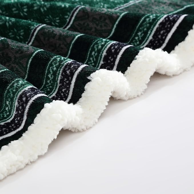 Eddie Bauer- Throw Blanket, Reversible Sherpa Fleece Bedding, Home Decor for All Seasons (Fair Isle Green, Throw)
