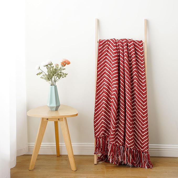 BATTILO HOME Red Throw Blanket for Couch, Decorative Knit Blanket for Bed, Super Soft Warm Christmas Throws for Fall Winter Accent Decor, 50"x60"