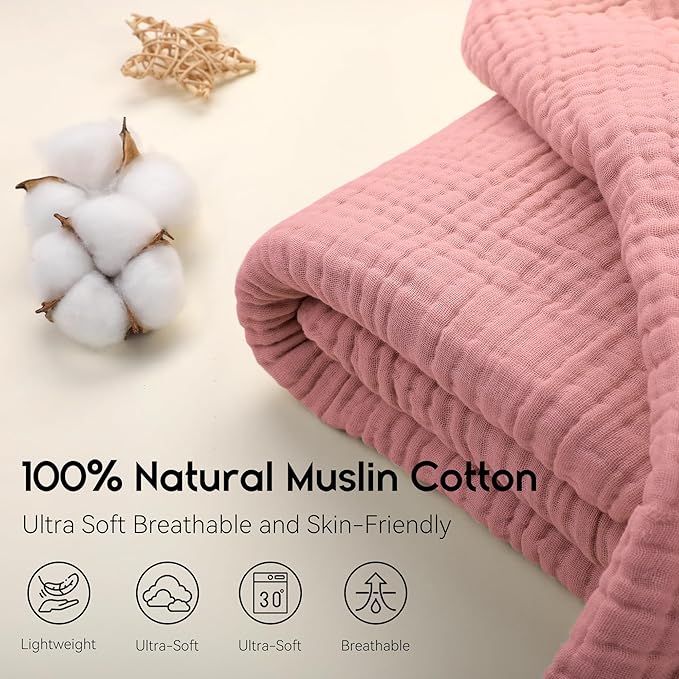 Yoofoss Muslin Blanket 100% Cotton Throw Large 50" x 60" for Bed Couch Summer Gauze Blanket for Adults Lightweight and Breathable Bean Paste