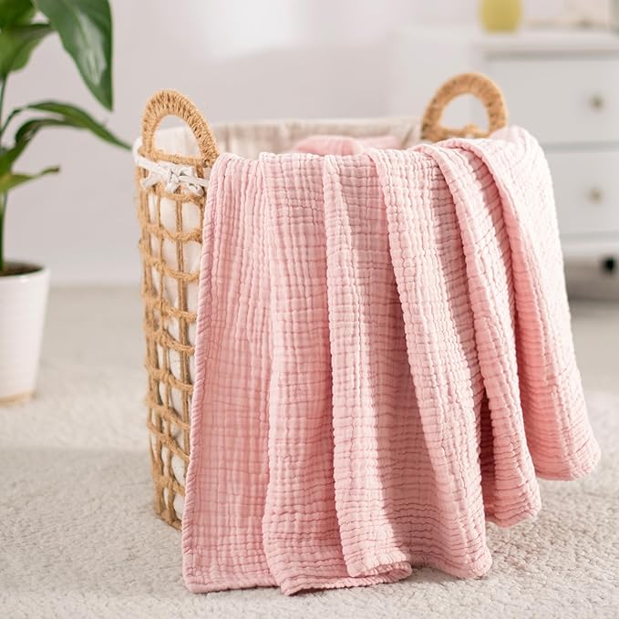 Carriediosa 100% Cotton Muslin Throw Blanket 50" X 70" Throw XL Size,4-Layers Summer Gauze Throws for Bed Couch,Soft Lightweight Breathable Linen Blankets Bedspread for Adults All Season,Dusty Pink