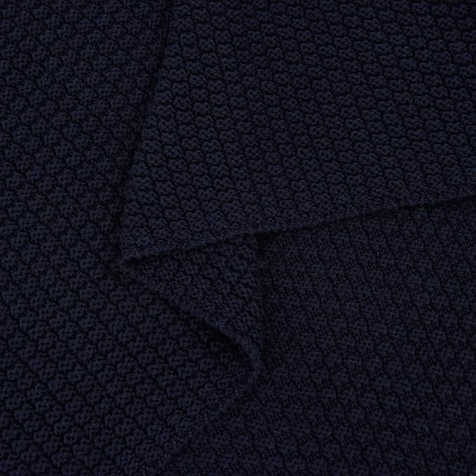 Longhui bedding Dark Navy Blue Knitted Throw Blanket for Couch, Soft, Cozy Machine Washable 100% Cotton Sofa Knit Blankets, Heavy 4.0lb Weight, 60 x 80 Inches, Dark Navy Blue Color.