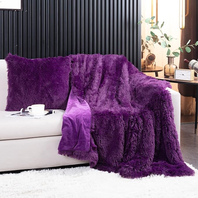 YUSOKI Twin Size Faux Fur Throw Blanket(Purple,60" x 80"),Whithout Pillows,Winter Lightweight Plush Fuzzy Soft Cozy Microfiber Comfy Bed Blanket for Women Kids Girls Couch Sofa Washable