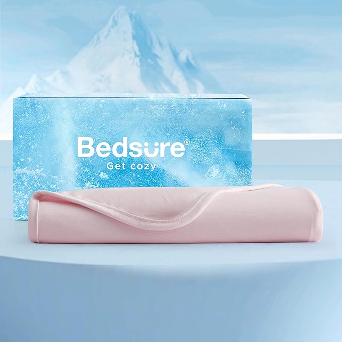 Bedsure Pink Cooling Blanket Queen Size for Hot Sleepers - Summer Cold Blanket for Queen Size Bed with Rayon Derived from Bamboo, Ice Cool Cold Arc-Chill Thin Summer Bedding Essentials, 90x90