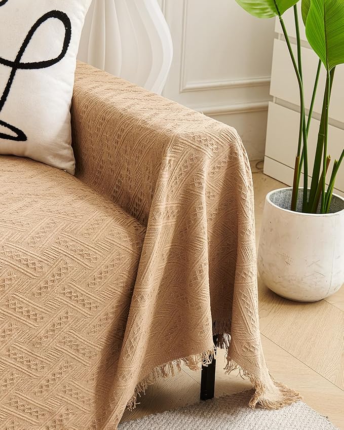 AIVIA Armless Loveseat Cover Sheet Blanket, Reversible Anti Slip Throw Cushion for 2 Seater Arm Less Couches, Recliner Sofa Furniture Decor Slipcovers Protector for Dogs Cats Pets (71”x91” Khaki)