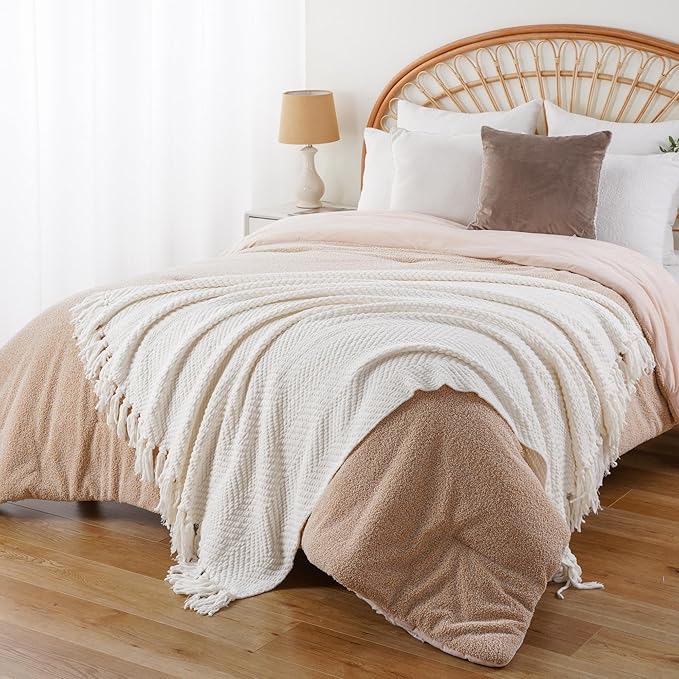 BATTILO HOME Cream White Throw Blanket for Couch, Ivory Throw Blanket for Bed, Warm Decorative White Blanket Throw for Home Decor, 50" x 60"