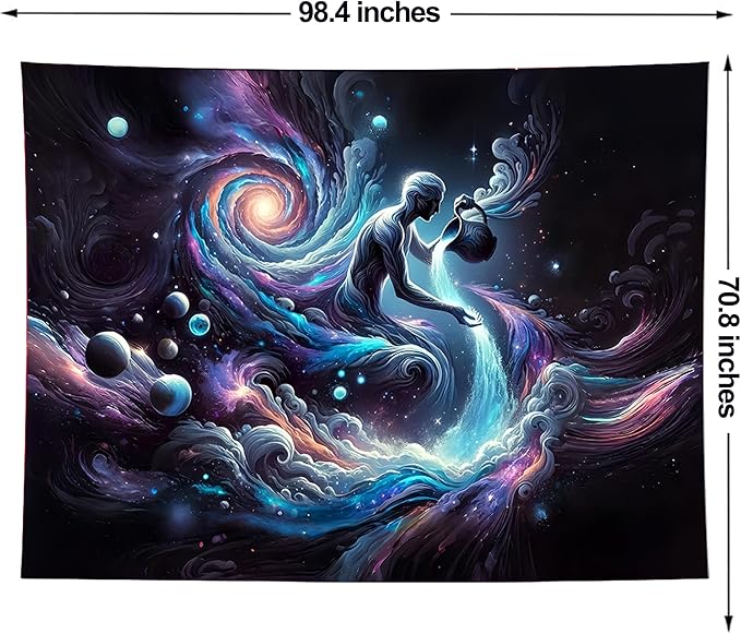 Aquarius Tapestry Wall Hanging Zodiac Sign Decoration Aesthetic for Bedroom Living Room Dormitory Suitable for Teen Boy and Girl Who Like Astrology 98x71 Inches