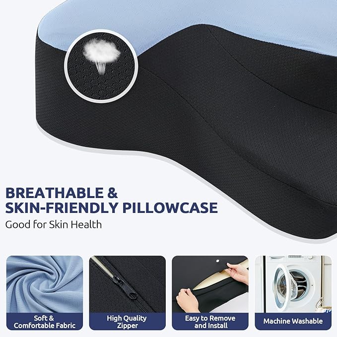 DONAMA Cervical Neck Pillow for Pain Relief,Odorless Contour Memory Foam Pillows with Cooling Pillowcase Cozy Sleeping, Orthopedic Ergonomic Bed Pillows for Side Back Stomach Sleepers