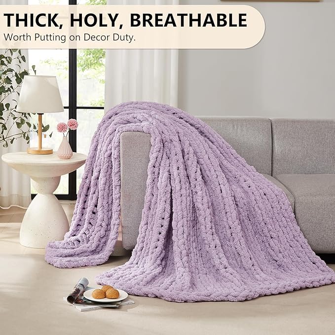 L'AGRATY Chunky Knit Blanket Throw - Soft Chenille Yarn Throw Blanket 30x40:Handmade Thick Cable Knit Crochet Blanket - Large Knit Blanket Chunky Rope Knot Throw Blanket for Couch Sofa Bed Home Decor